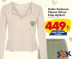 KADIN KAŞKORSE PİJAMA TAKIMI KALP APLİKELİ fiyat ve kampanya bilgisi
